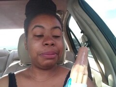 Ebony Big Lips Sucking Ice cream Pop Outside in Car - Cami Creams Thumb