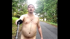 Exhibitionist Nudist walks butt naked in woods/forest and on public road, open field Thumb