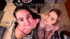 Lingerie whores smoking, vaping while sucking cock, cum facial, cum lick Thumb